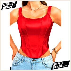 Square Neck Satin Corset Top Lace Up Bustier Tank Size 10